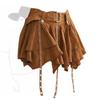 Wasteland Style Retro Irregular Ruffle Hem Skirt For Women Spring Summer Design Sense Petite Ribbon Pleated Lady Short Skirt
