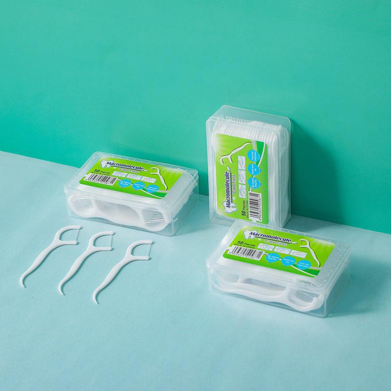50-Piece Household Disposable Dental Floss Sticks, Food-Grade Plastic, High-Tensile in Box with Toothpicks