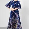 Summer Women Vintage Print Flower Loose Maxi Party Dresses with Belt