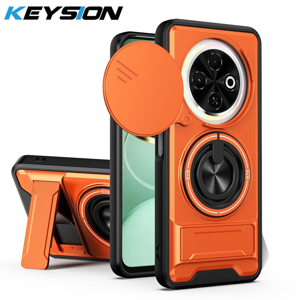KEYSION Magnetic Phone Case for TECNO Spark 30C 4G Slide Camera Protection Upright Kickstand Shockproof Back Cover for Spark 30C