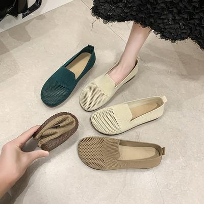 Fashion Holes Loafers Summer Casual Shoes Women Flat Heel Square Toe Hollow-out Sneakers Barefoot Shoes Moccasin Female Knitted Flats