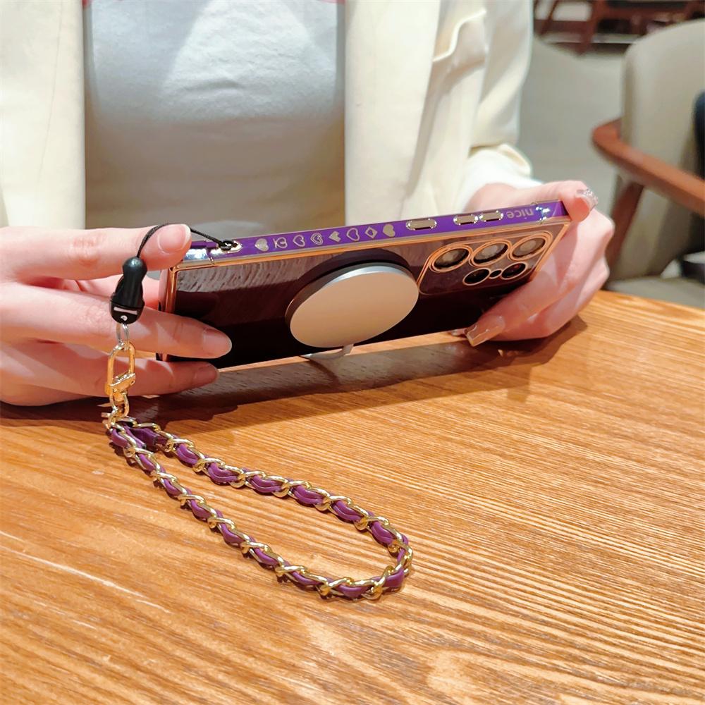 For Magsafe Love Heart Wrist Chain Case for Samsung Galaxy S25 S24 Ultra S22 Plus S23 S21 S20 FE Magnetic Bracelet Plating Cover