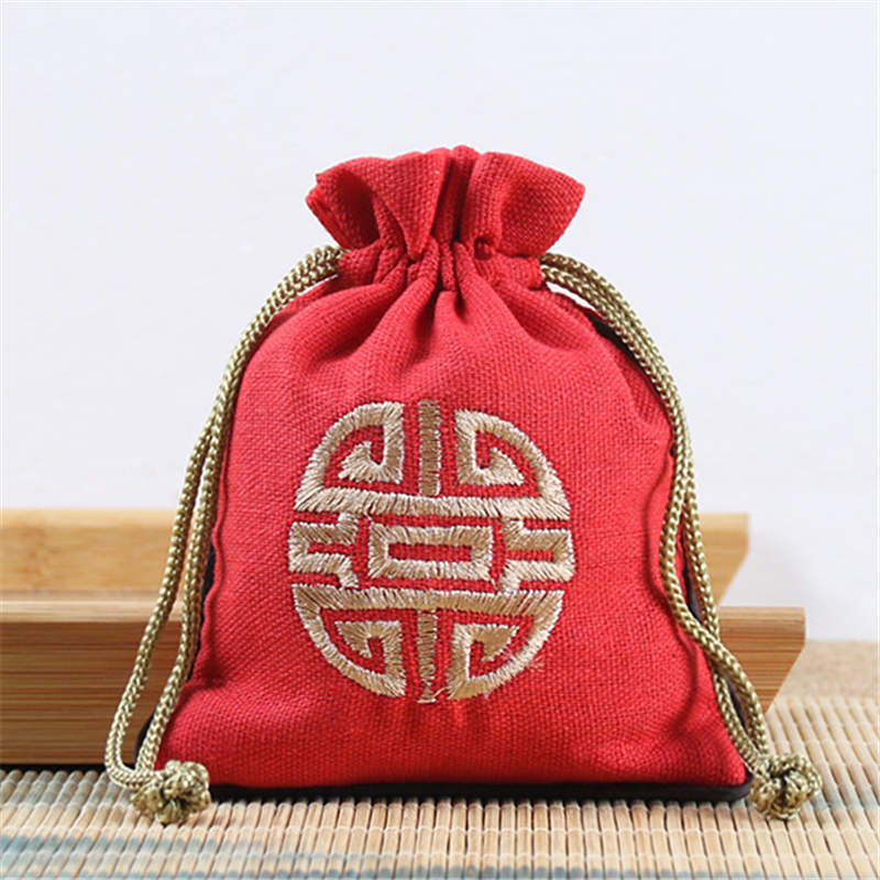 10pcs Chinese Color Linen Cotton Drawstring Bag Small Gift Jewelry Packaging Storage Pocket Reusable Pouch Decoration