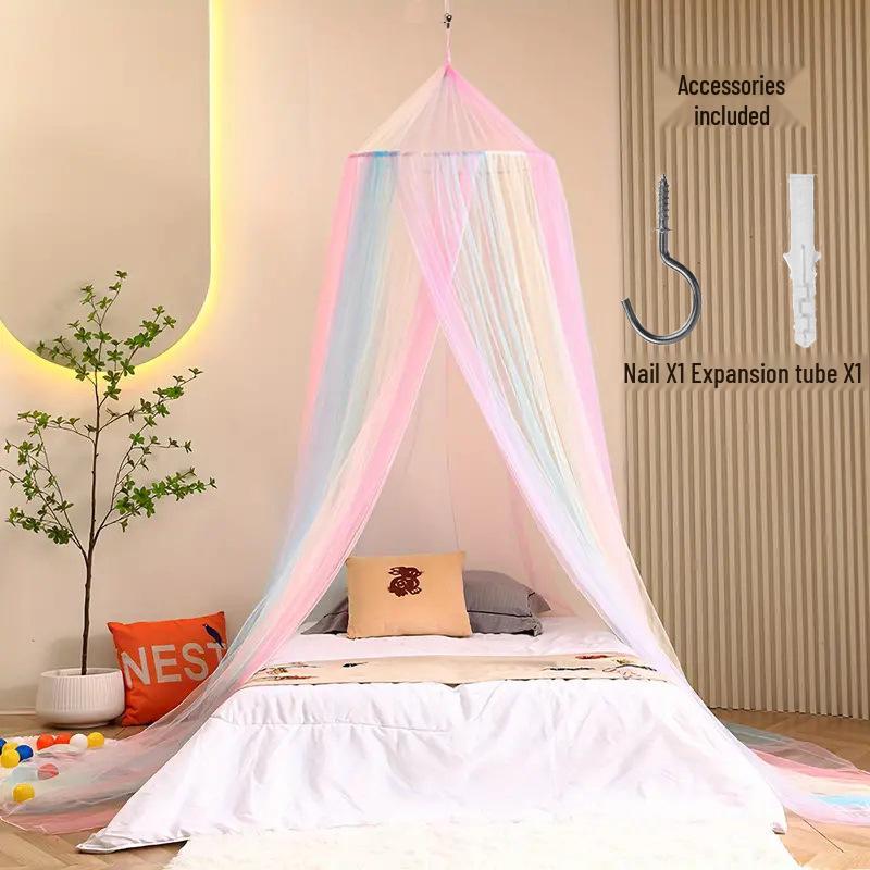No-Install Dome Princess Tent: Colorful Encrypted Folding Mosquito Net for Double Bed