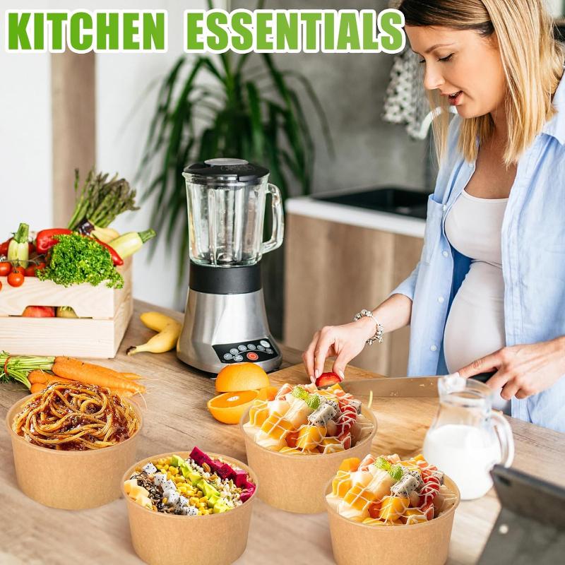 Kraft Paper Round Food Boxes with Clear Anti-Fog OPS Lids 25 Pack Heavy Duty Disposable for Food Truck Takeout Picnic Party Supplies