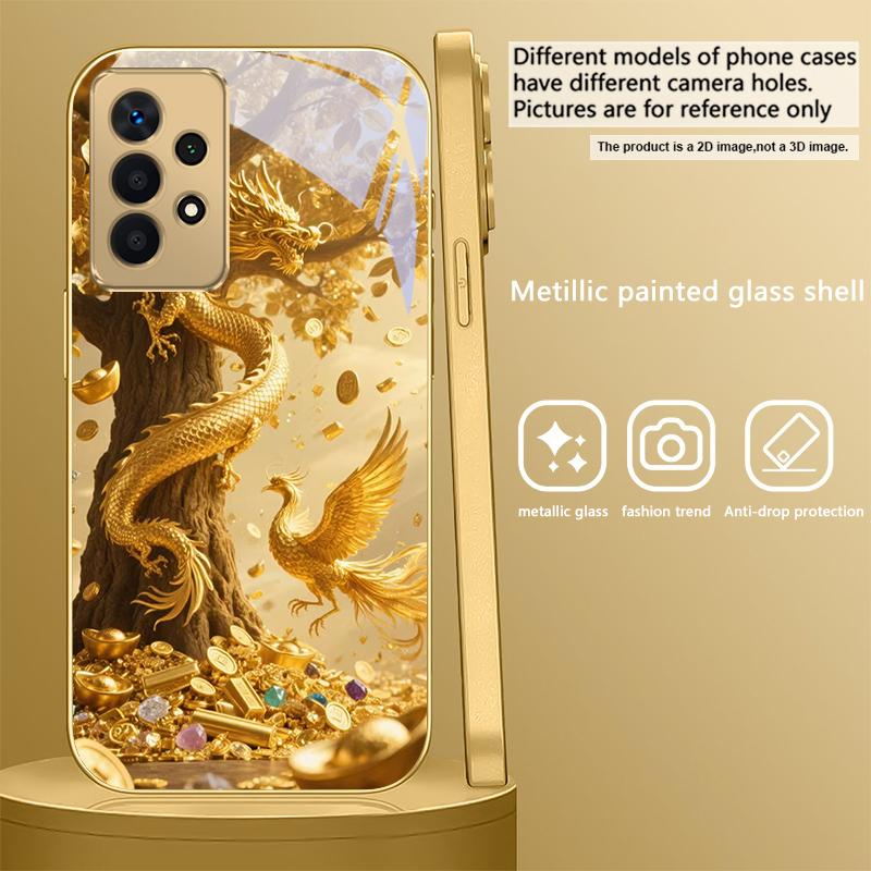 

Golden Dragon Coiling For Samsung A 31 32 A33 A34 35 14 A15 13 A16 25 26 50 52 53 54 55 56 70 71 72 73 Golden glass phone case Galaxy A21s