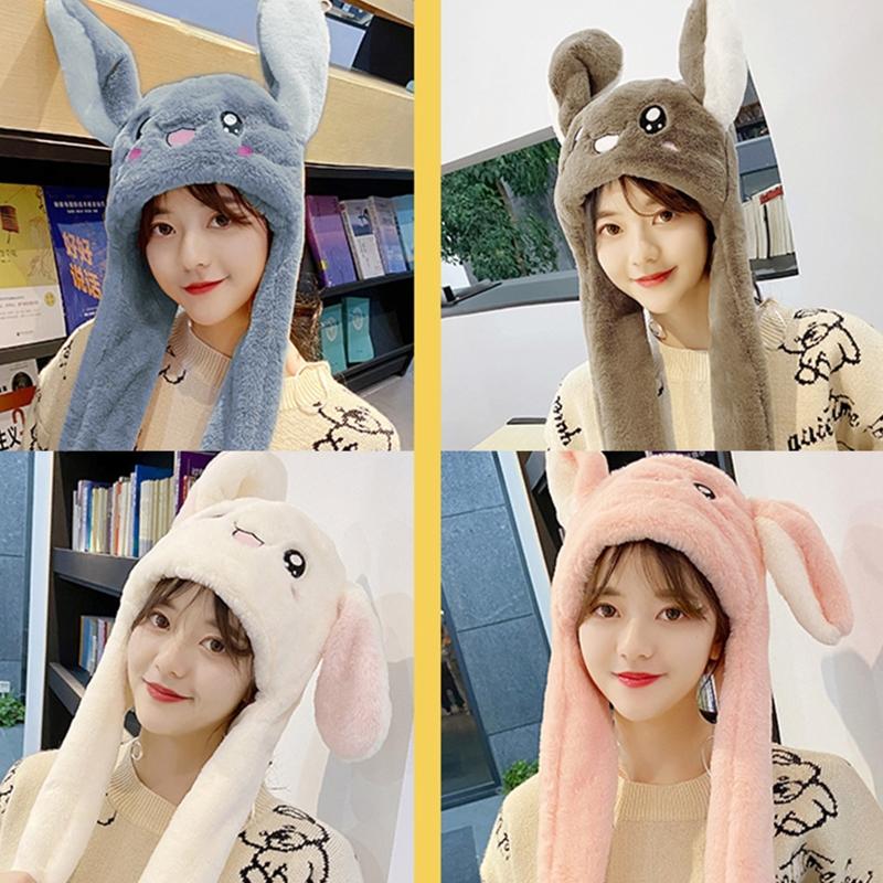 Rabbit Hat Ear Moving Jumping Hat Cute Bunny Plush Hat Cap for Women Girls Cosplay Christmas Party Holiday Hat Props