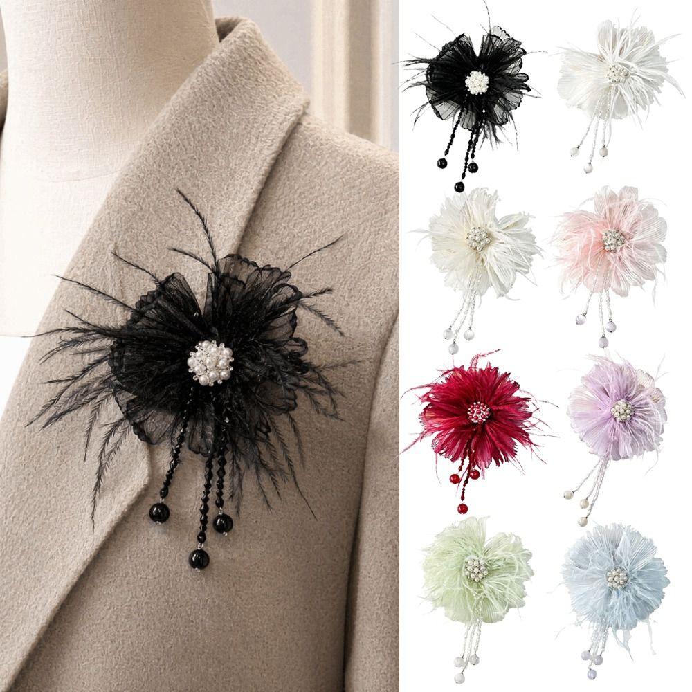Handmade Pearl Flower Accessories Crystal Tassel Pearl Accents Flower Corsage Sewing Type Fabric Fabric Flower Jewelry