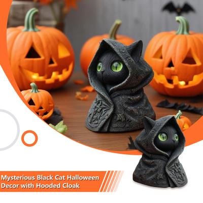 Cat Garden Statue Figurine, Cat-shaped Cloak Skeleton Statue, Black Cute Cat Cloak Collectible Figurine, Gift