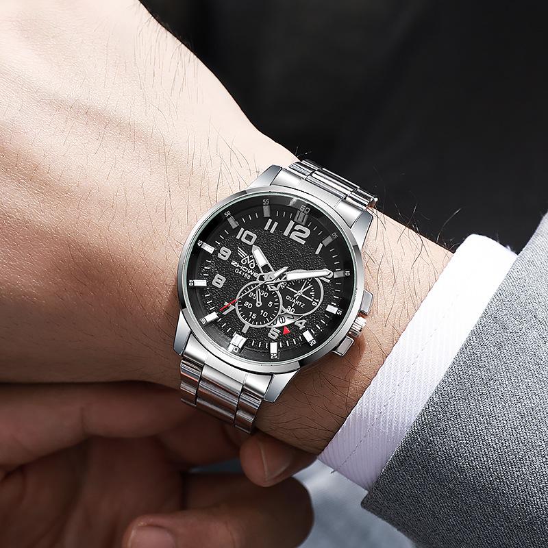 Casual Fashion Business Day Steel Belt Calendar Men'S Blue Quartz Watch