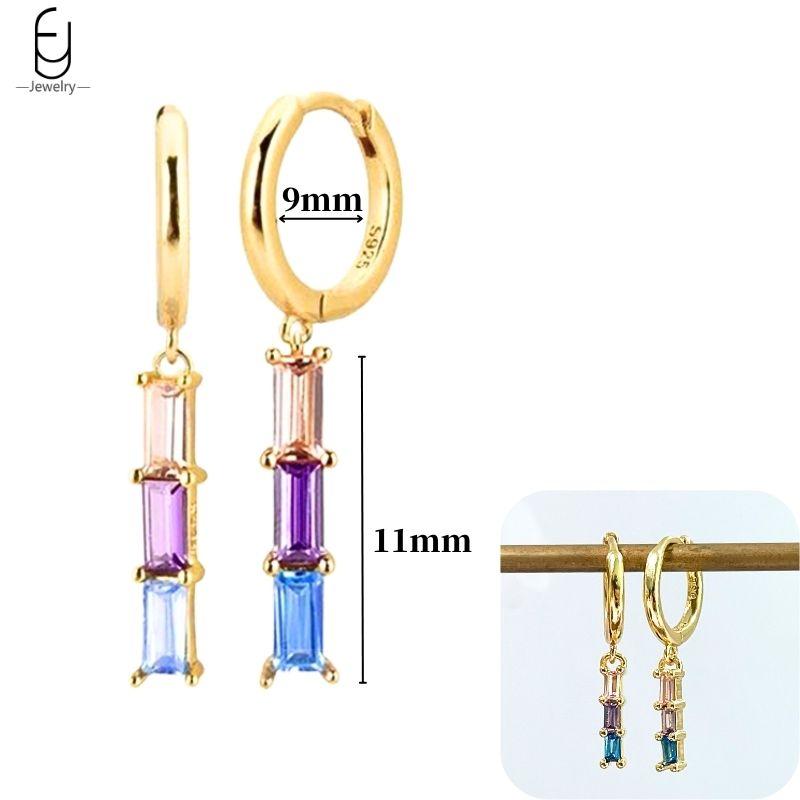 925 Silver Ear Buckles Fashion Hoop Earrings Colorful Crystal Pendants Gold Earring Premium Luxury Women's Jewelry Gift