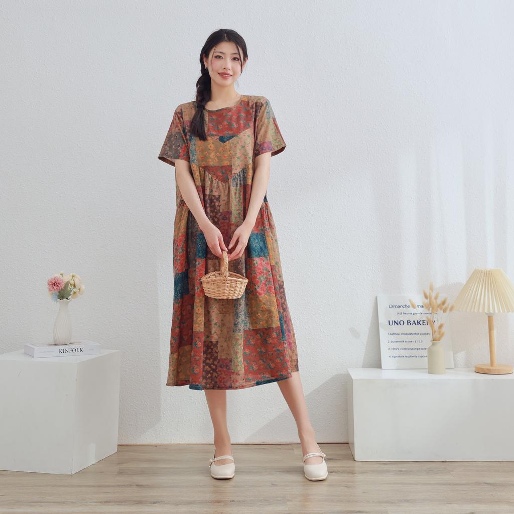 DIMANAF 2025 Women Plus Size Summer Dress Casual Floral Dress Basic Vintage Loose Long Dress Maxi