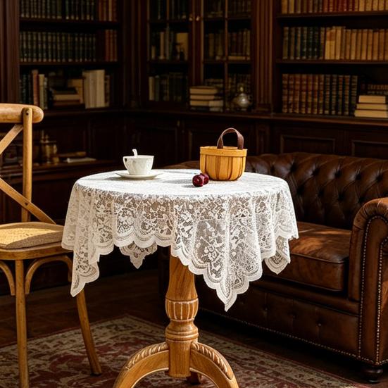 Runder Tischdecke aus floraler Spitze, Kaffeetischabdeckung aus Spitzengewebe mit muschelförmigem Rand für Hochzeit, Nachmittagstee-Party, Eingangsbereich-Dekoration