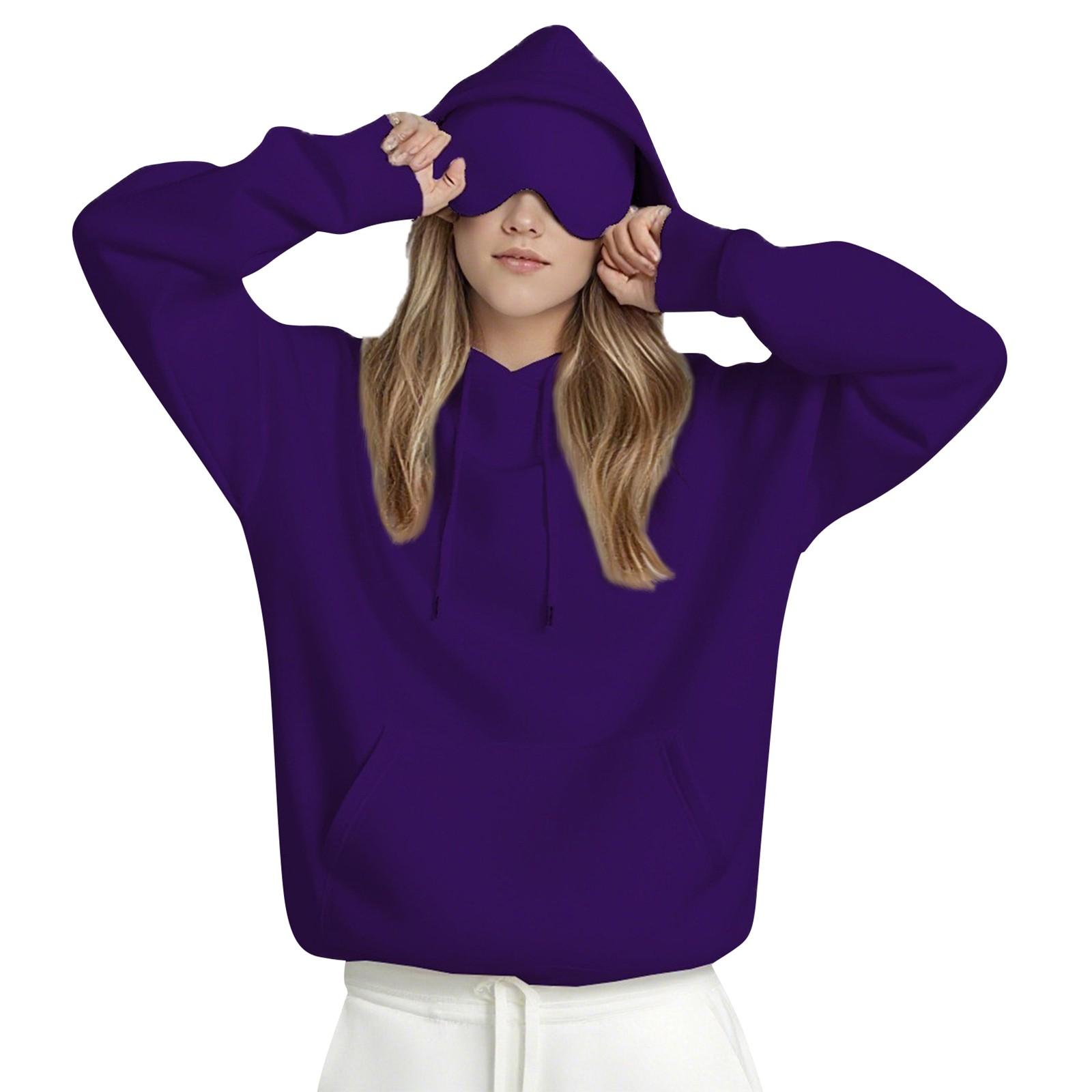 

Unisex Hooded Sweatshirt With Built-in Eye Mask, Casual Long Sleeved, Solid Color Sports Pullover, Loose Fit Sweatshirt S