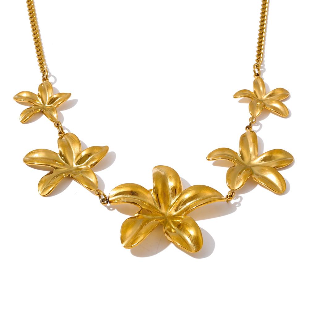 Yhpup Popolare Collana con Ciondolo a Fiore in Acciaio Inossidabile Catena Metallo Resistente all'Appannamento Moda Collare Gioielli Placcato PVD Impermeabile