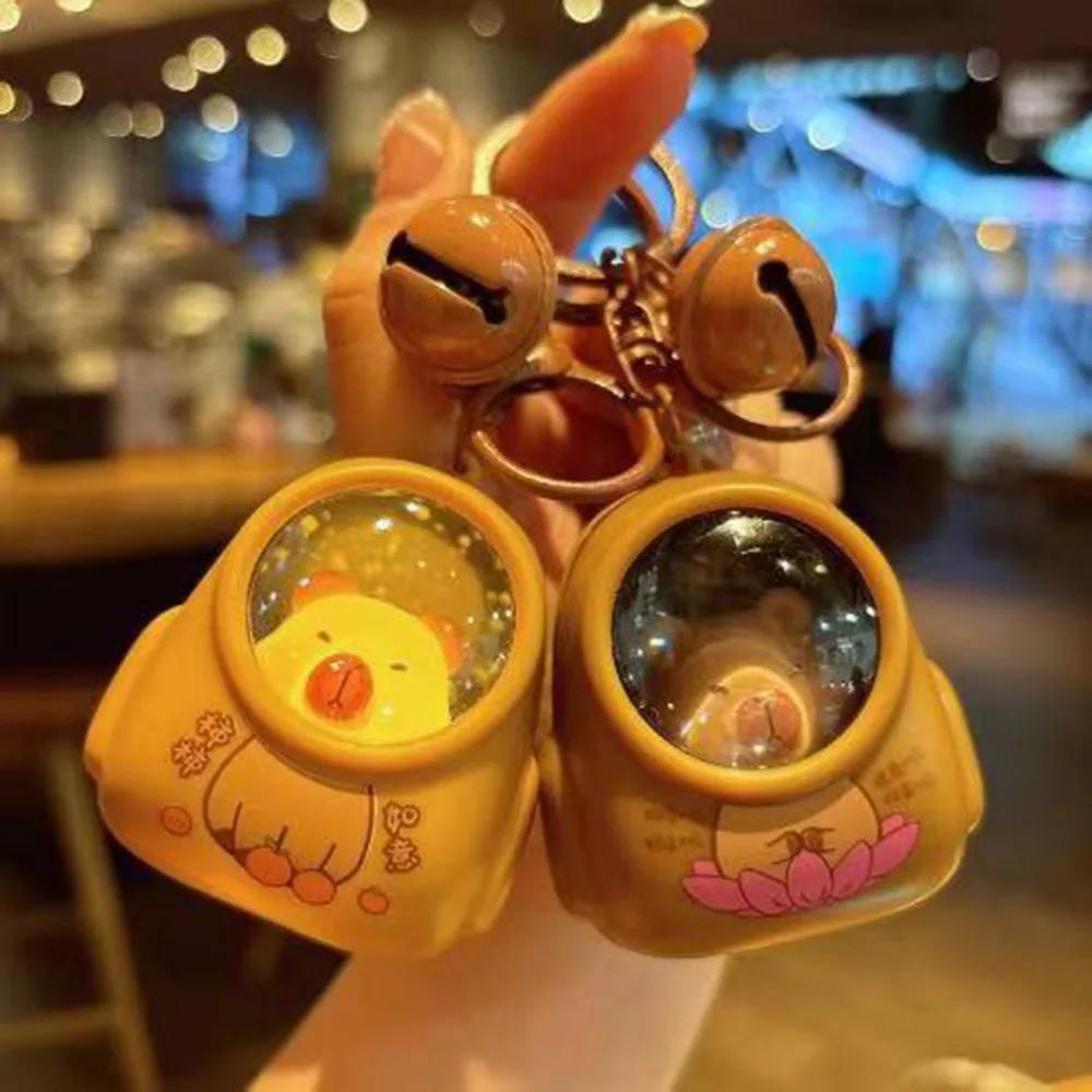 Cartoon Kitten Bear Luminous Keychain Student Cute Capybara Backpack Pendant with Night Light