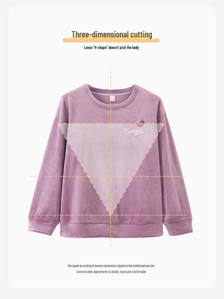 Women's Winter Fleece-Lined Pajamas – Thick Velvet Coral, Warm Plus Size Home Wear Set