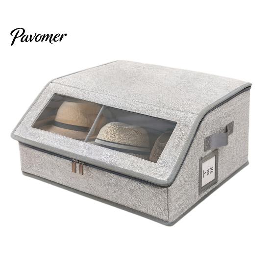 Storage Box for Berets Foldable Hat Bin, with Clear Window And Handle, Seasonal Clothing Organizer Non-woven Fabric Baseball Cap Organizer,