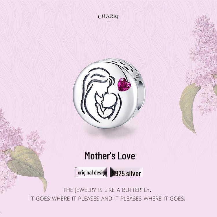 Sterling Silver S925 Heart-Shaped Red Zircon Mother's Love Bracelet BSC493