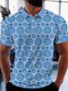 Print Design - Non-Textured Men'S Short Sleeve Polo Fashion Golf Shirt In Blue And White with Spiral Pattern, Pullover with Collar, Summer Graffiti