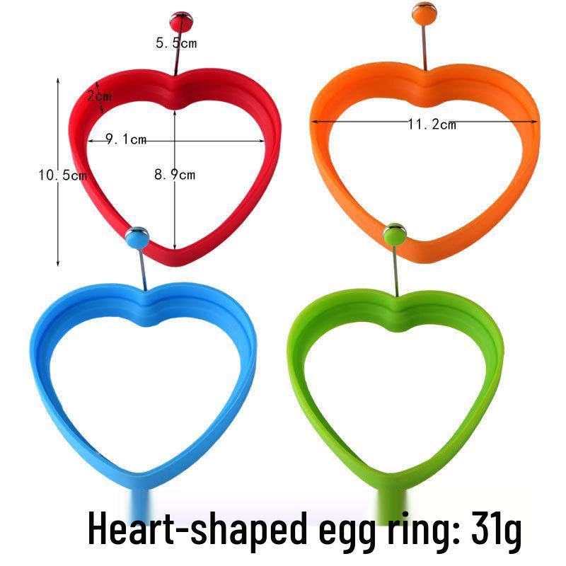 Cartoon Heart-Shaped Silicone Egg Frying Pan Ring with Handle - Nonstick Pancake Mold Cooking Tool