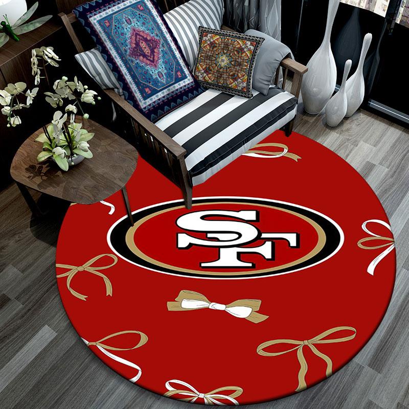 SF 49ers Muster runder Teppich, Teppich für Wohnzimmer Schlafzimmer Spielzimmer, Rutschfeste Bodenmatte, Feiertagsgeschenke und Geburtstagsgeschenke.