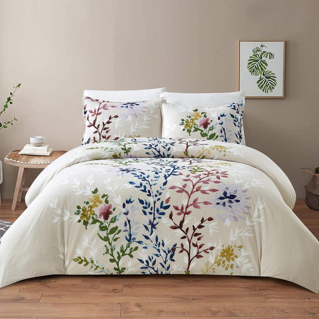 White Flower Three-Piece Quilt Cover 3D Digital Printing Bedding Set Simple Bed Cover