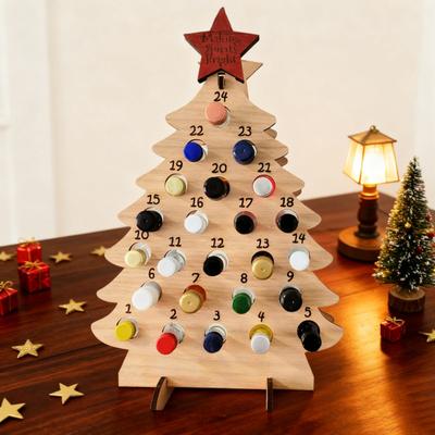 Wooden Christmas Tree Wine Rack 24 Days Advent Calendar Wine Bottle Holder Adult Christmas Tree Countdown Decoration for Countertop Bar Kitchen Decor