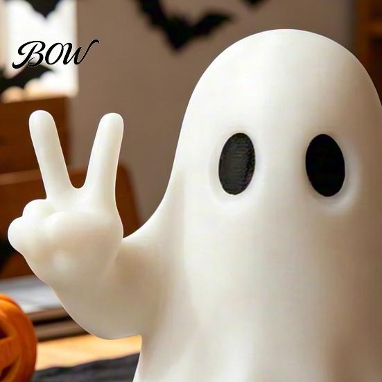 Durable Ghost Figurine for Shelf Halloween with Peace Sign, Spooky White Whimsical Statue Statue, Cute Tabletop Ornament Shelf, Party Gift Ornaments