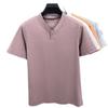 Men's Summer Short-Sleeve Single-Button T-Shirt: Lightweight, Solid-Color, Moisture-Wicking, Breathable V-Neck Top