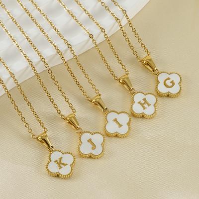Simple 18K Four-leaf Clover Letter Necklace Women's Ins Fashion Shell Letter Pendant Jewelry