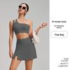 New Style Nude Feel One-Shoulder Yoga Set with High-Waisted Breathable Skirt for Tennis & Running