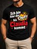 Ich Bin Hier Der Chef Bis Claudia Kommt Graphic Cute Coffee Cup Calendar Crown And Heart Icons Unisex All Tshirt