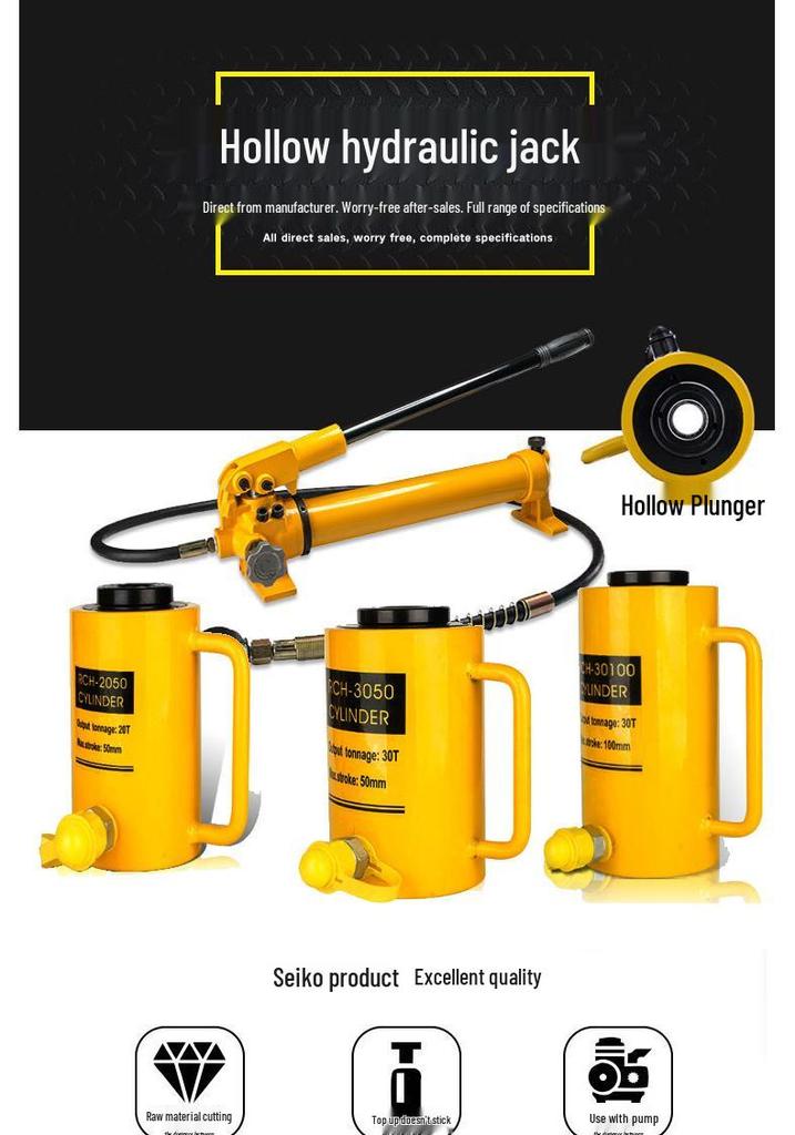 Hollow Jack 30T 100T Vertical Hydraulic 20T Manual Double-Acting Hydraulic Jack