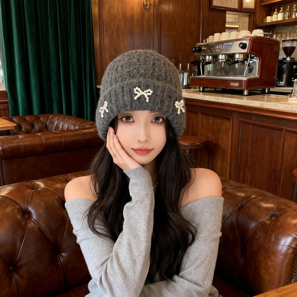 Women's Versatile Fashion Cold Hat Wool Blend Bow Knit Hat