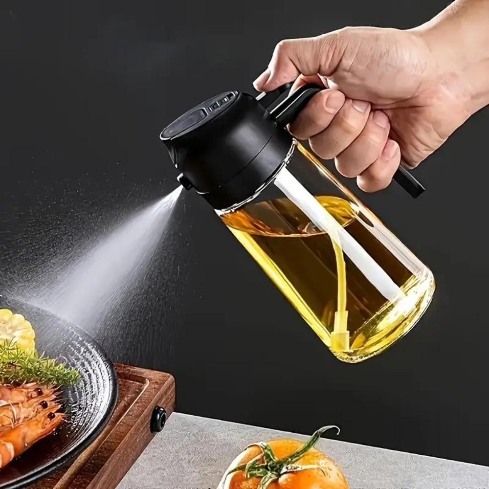 2-in-1 Oil Spray Bottle and Pourer with Precise Control - Portable Kitchen Oil Dispenser for Cooking, Salad, Baking, Grilling