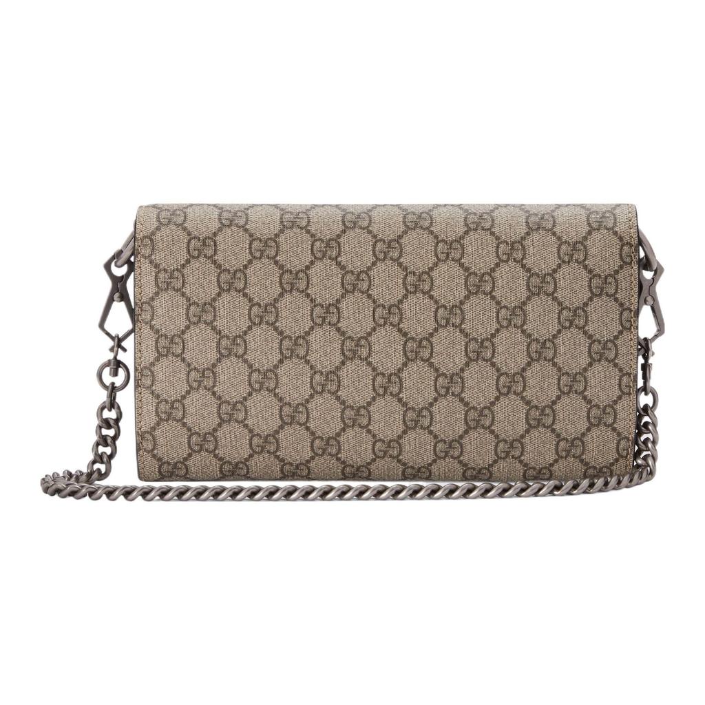 Gucci Dionysus GG Supreme Chain Wallet Beige Canvas Brown Leather Silver Hardware Daily Use 731782-96IWN-8747