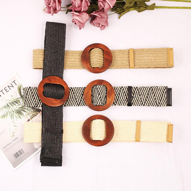 And Waist Weave Rope Wooden Round Buckle Women Belt Clothing Gift Accessories