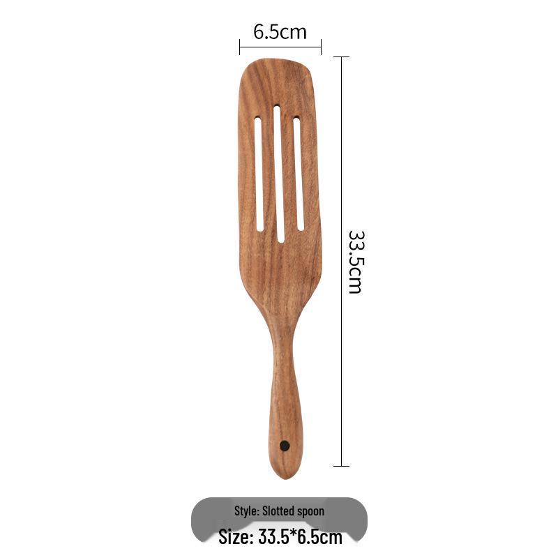 Teak Wood Pizza Shovel & Non-stick Spatula Set - Includes Frying, Salad, and Butter Scraper Spoons