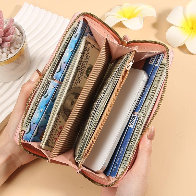 Long Macaron Zipper Wallet Women's Lychee Pattern Women's Multi-compartment Handbag