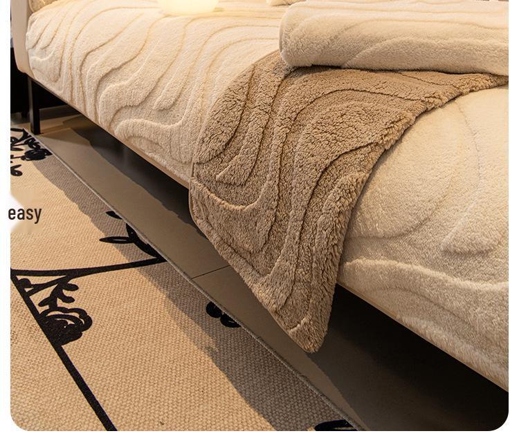 Cross-Border Cream Velveteen Plush Sofa Cushion - Autumn Winter Thick, Non-slip Modern Minimalist Design