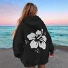 Ladies Spring Autumn Casual Hooded Drawstring Long Sleeve Big Pocket Flower Printed Pullover Hoodies Sweatshirt Top
