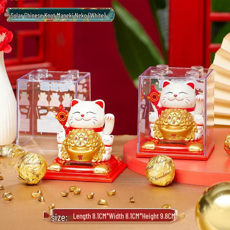 335 New Small Solar Waving Lucky Cat Ornament for Cake, Home, or Car Decoration