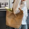 Bohemian Style Zipper Beach Bag Solid Color Hollow Tote Bag Trendy Weave Straw Bag  Spring