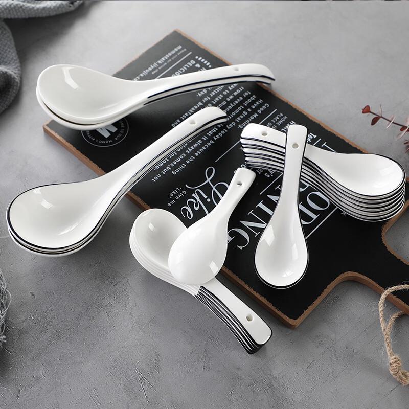 Nordic Style Black Rim Ceramic Soup Spoon
