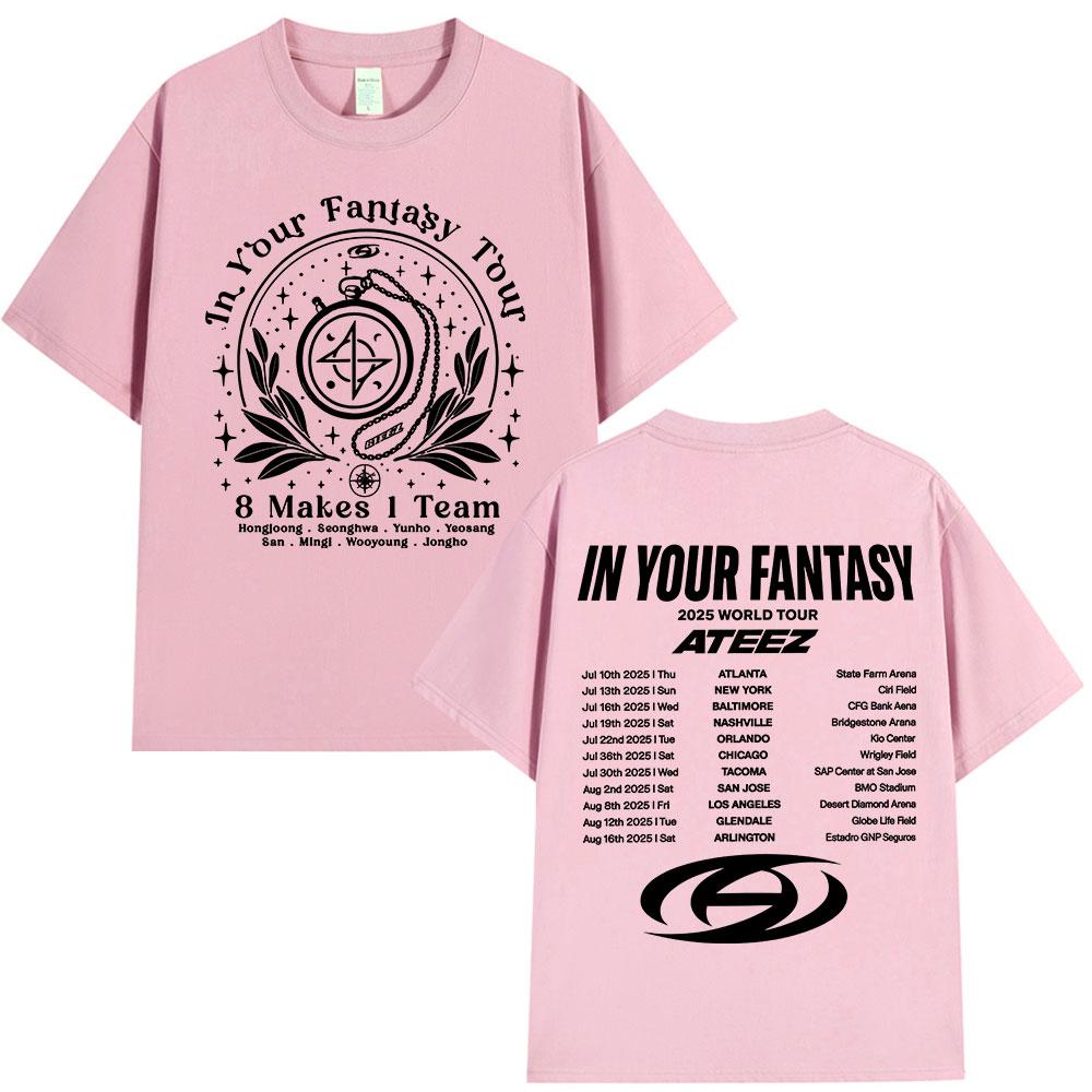 Ateez 2025 World Tour In Your Fantasy Tour Dates  8 Makes 1 Team T Shirt Korean Kpop Fashion T-shirt Men Women Cotton T-shirts