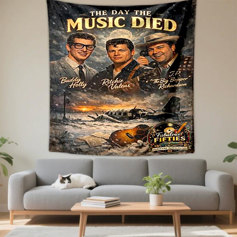 Tapestry The Day the Music Died Buddy Holly Ritchie Valens 50s Rock Poster Wall Hanging
