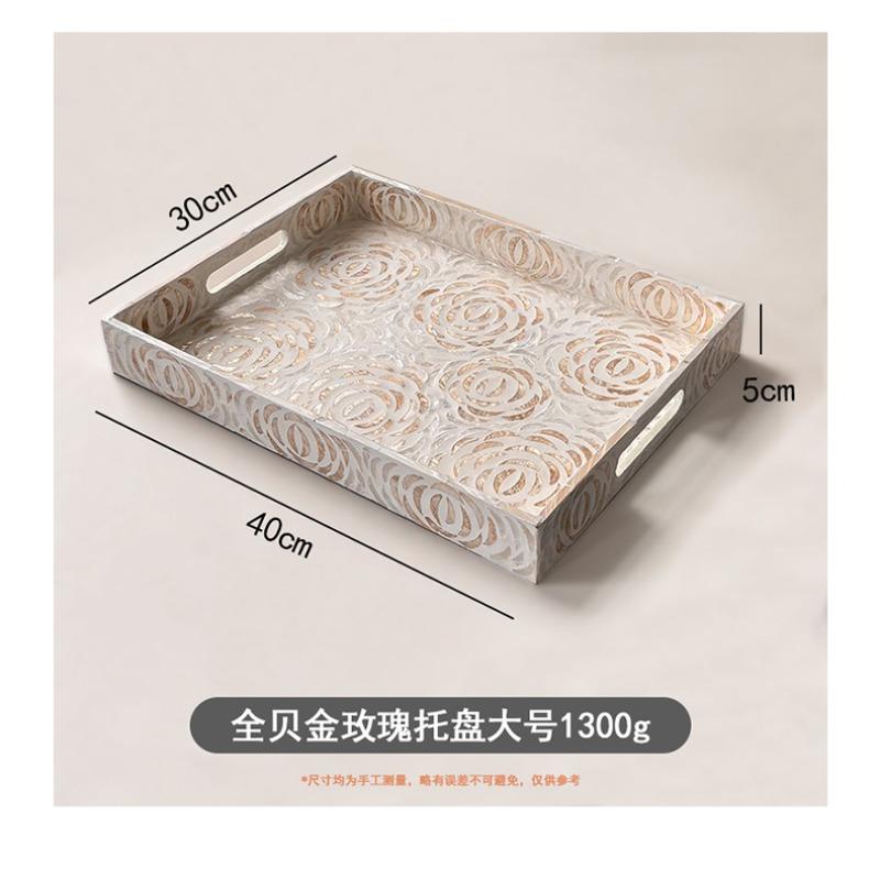 European Colorful Shell Rectangular Tea Tray Creative Living Room Storage Wooden Serving Platter Handmade Decor Display