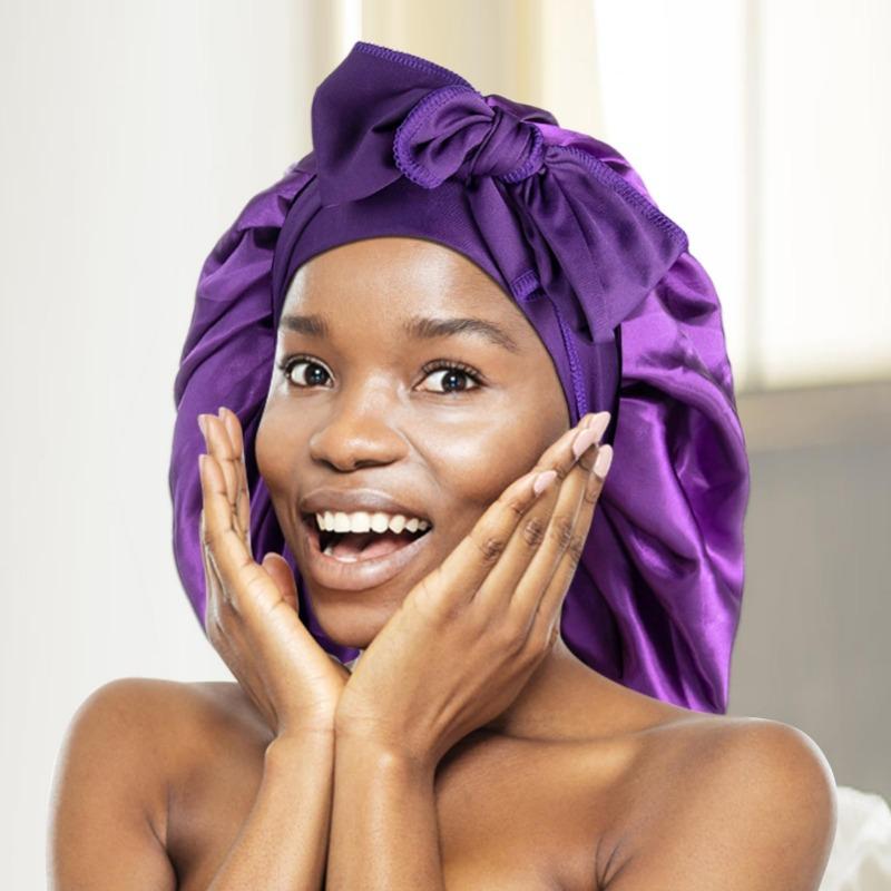 

1 шт., женская шапочка-чепчик из сатина, шапочка для сна с длинным хвостом, косичка для волос, ночная шапочка для сна, шапочка для душа, шапочка для сауны, банная шапочка фиолетовый