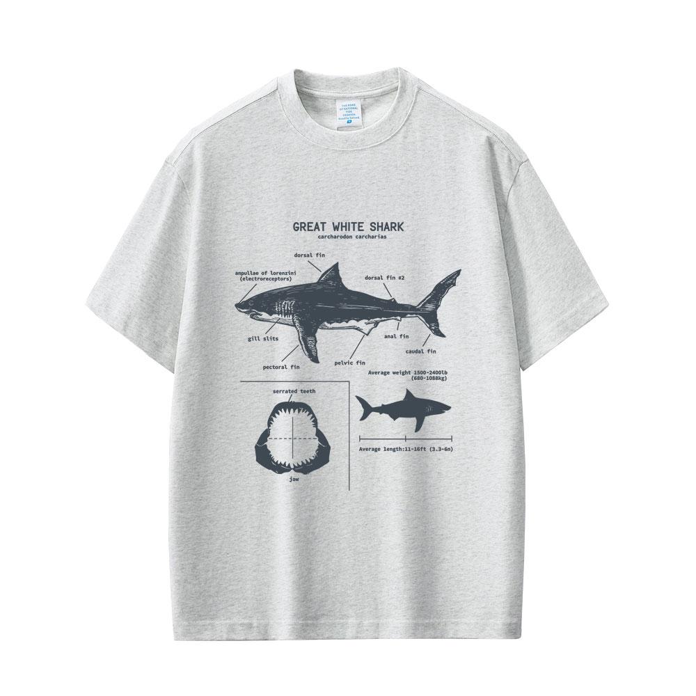 Marine Animals Great White Shark Anatomy Graphic Tshirt Men Women Casual Oversized Streetwear Mens Fashion Vintage T Shirts